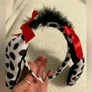 Girls Dalmatian headband with floppy ears & red bows